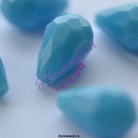Стеклянные граненые бусины "Капля" 15*10 мм, керамический, голубой