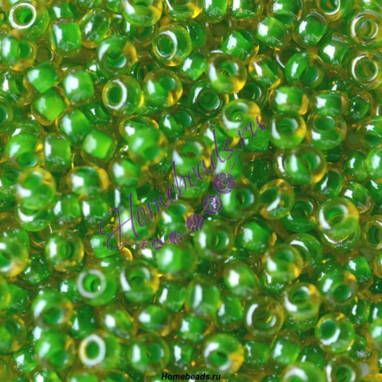 Бисер Чехия, прозрачный с цветной линией, зеленый, 81358
