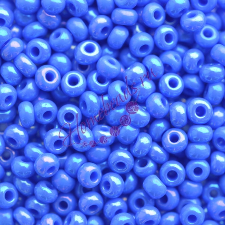 Бисер Чехия, керамический радужный, синий, 34040