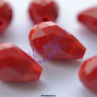 Стеклянные граненые бусины "Капля" 15*10 мм, керамические, красный