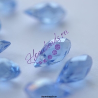 Стеклянные граненые бусины "Капля" 12*6 мм, синий, прозрачный радужный