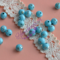 Бусины пластиковые круглые с имитацией страз, 6 мм, голубой