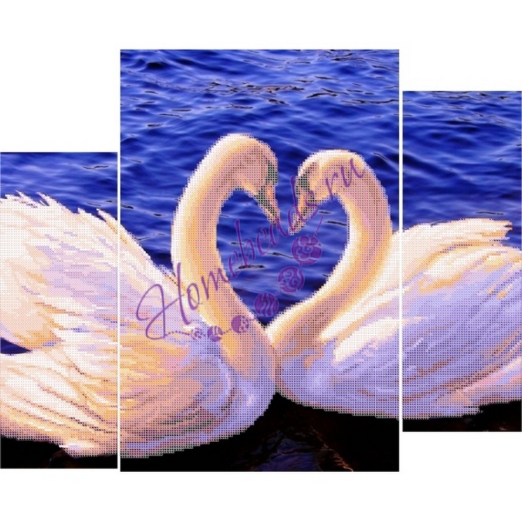 Схема для вышивки бисером: Триптих "Лебеди", частичная зашивка.