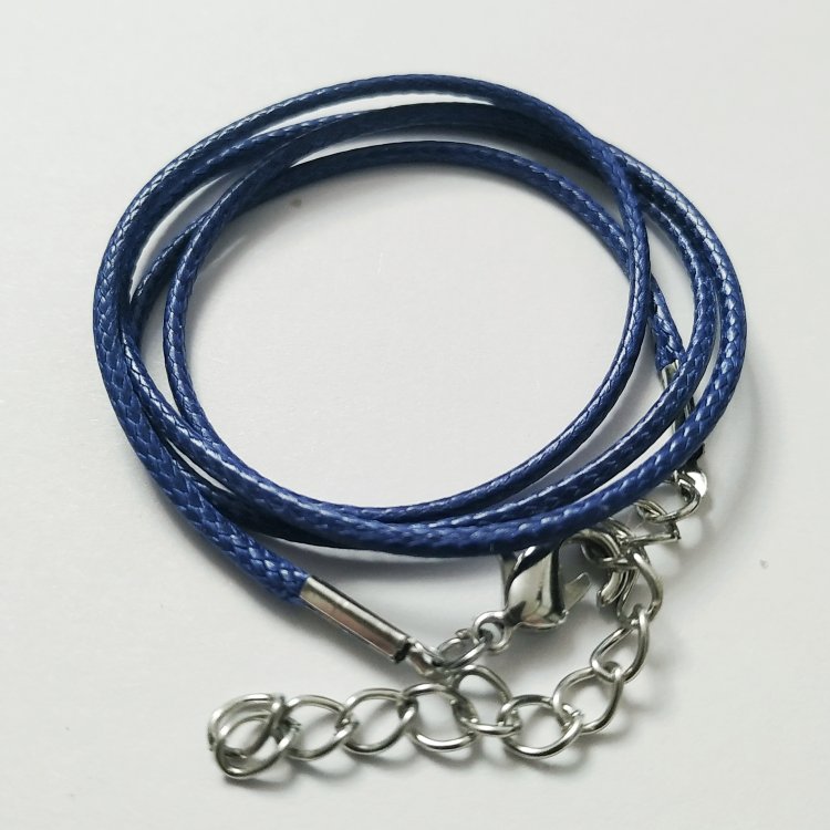 Шнур для подвески с замком, синтетический вощеный, 1.0 мм, синий, 50 см