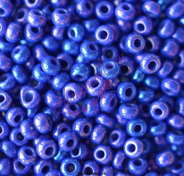Бисер Чехия, керамический радужный, синий, 34050