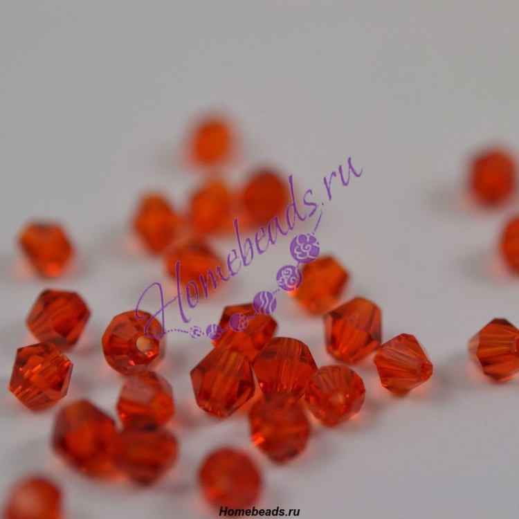 Стеклянные граненые бусины "Биконус" 3,5*3,5 мм красный 1041204