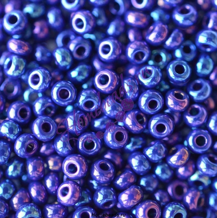 Бисер Чехия, керамический радужный, синий, 34070