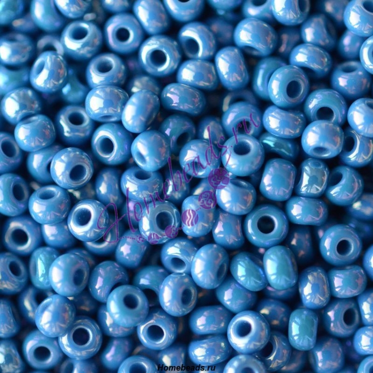 Бисер Чехия, керамический радужный, синий, 34220