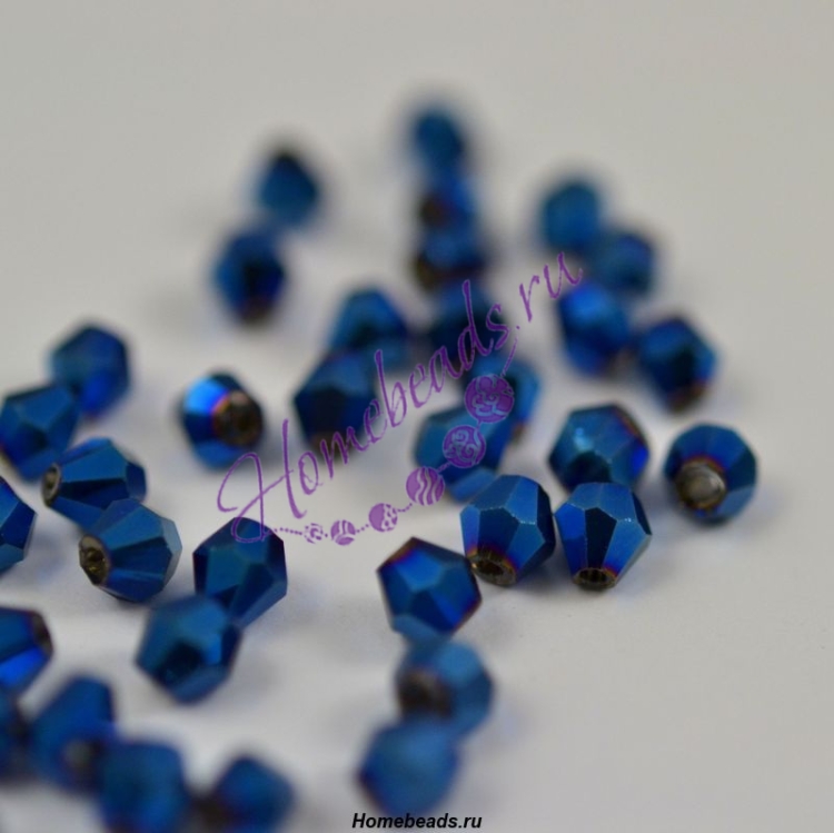 Стеклянные граненые бусины "Биконус" 3,5*3,5 мм синий 1041201