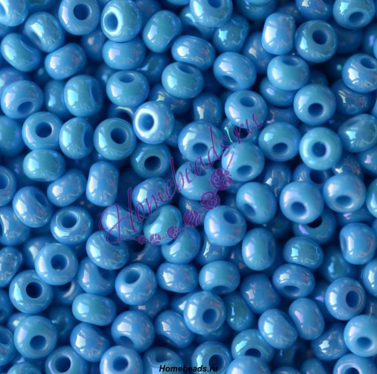 Бисер Чехия, керамический радужный, голубой, 64050