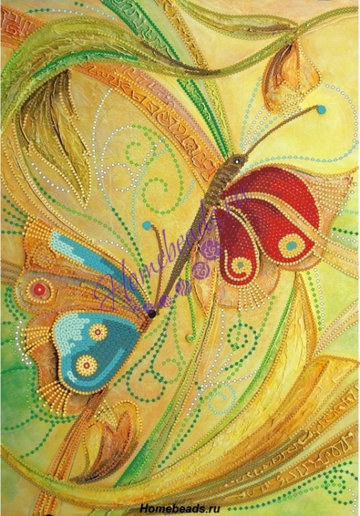 Схема для контурной вышивки бисером на габардине - «Легкокрылые бабочки».