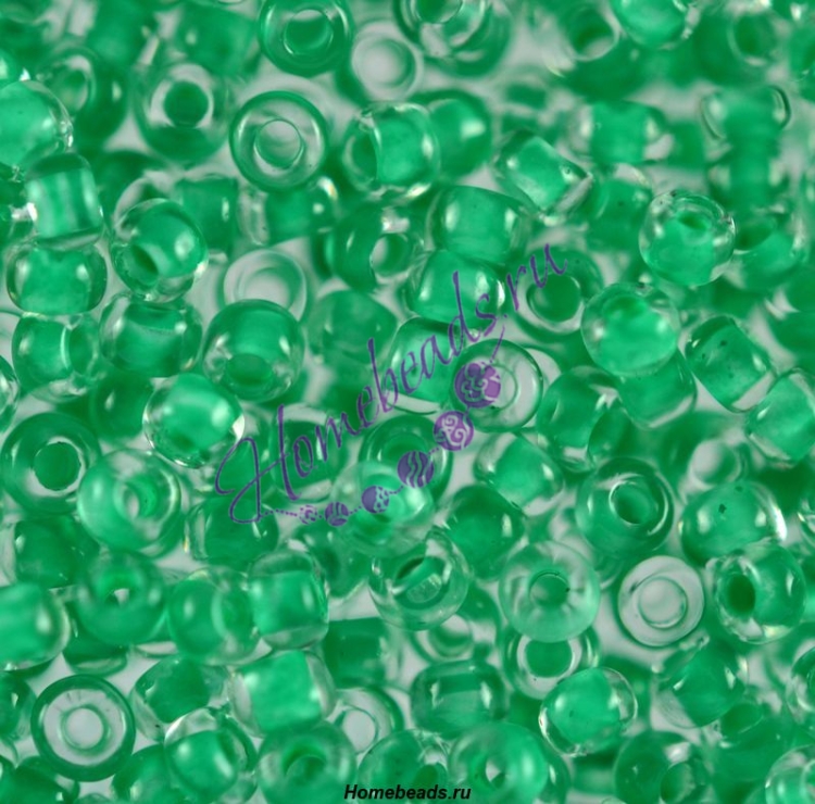 Бисер Чехия, прозрачный с прокрасом, зеленый, 38356