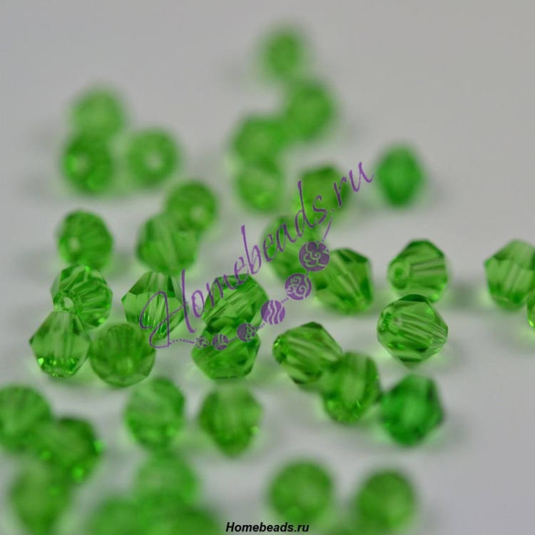 Стеклянные граненые бусины "Биконус" 3,5*3,5 мм зеленый 1041210